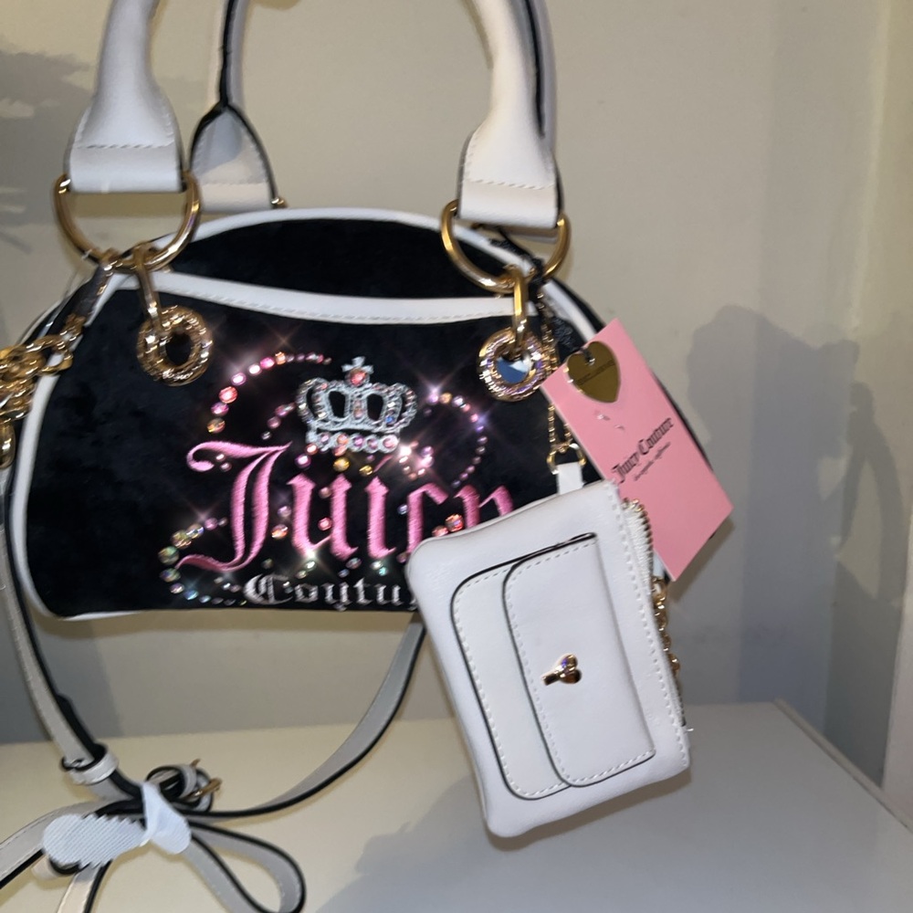 Juicy Couture Black and White Shoulder Bag with Pink Accents Dreamy Satchel